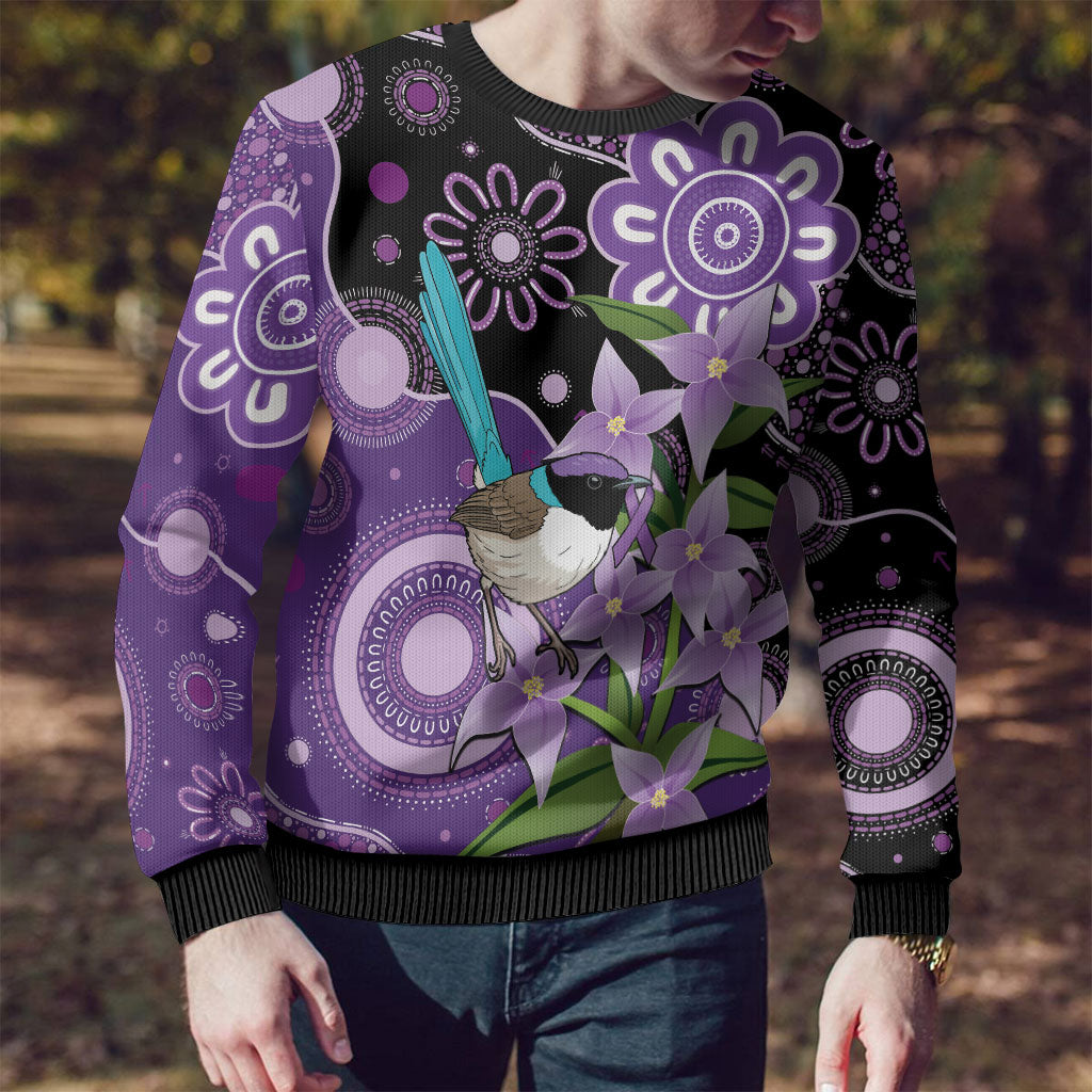 Australia Epilepsy Support Ugly Christmas Sweater Purple-crowned Fairywren Boronia Aboriginal