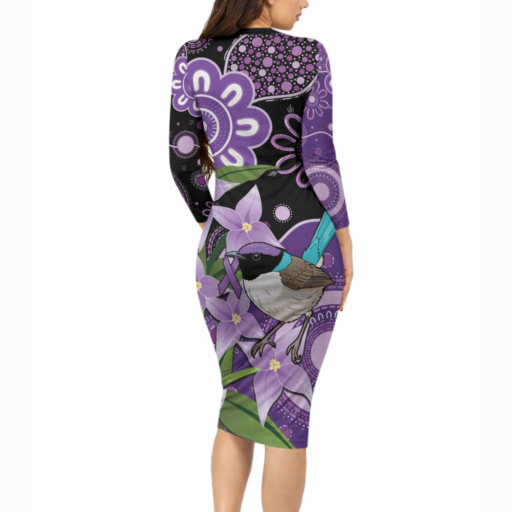 Australia Epilepsy Support Long Sleeve Bodycon Dress Purple-crowned Fairywren Boronia Aboriginal