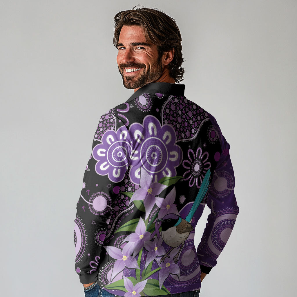 Australia Epilepsy Support Long Sleeve Polo Shirt Purple-crowned Fairywren Boronia Aboriginal