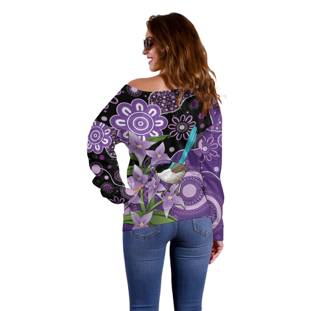 Australia Epilepsy Support Off Shoulder Sweater Purple-crowned Fairywren Boronia Aboriginal