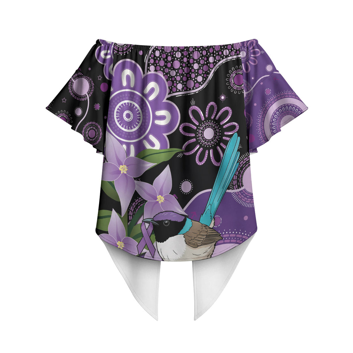 Australia Epilepsy Support Off Shoulder Wrap Waist Top Purple-crowned Fairywren Boronia Aboriginal