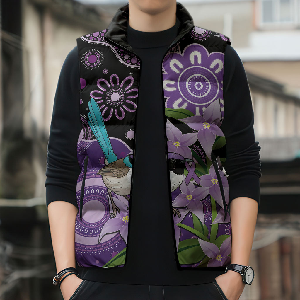 Australia Epilepsy Support Sleeveless Puffer Jacket Purple-crowned Fairywren Boronia Aboriginal