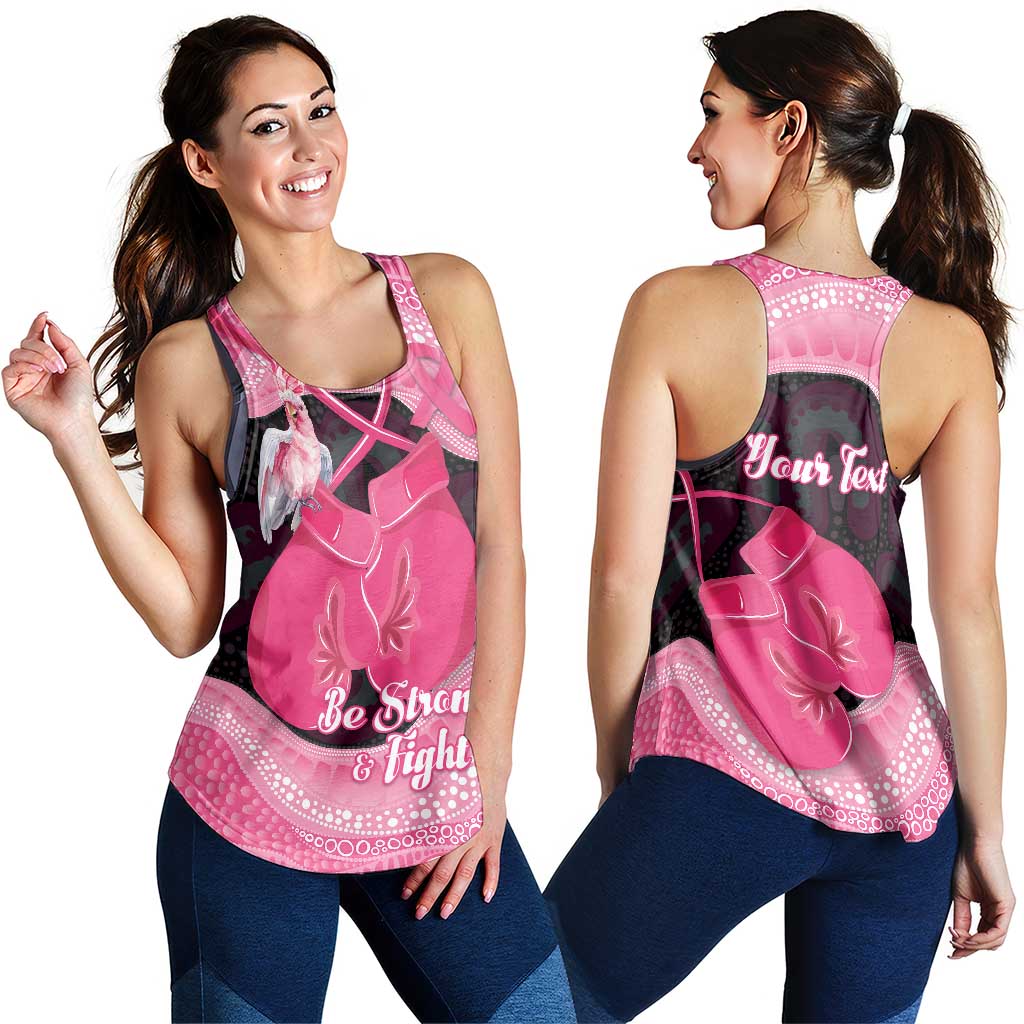 Personalised Australia Breast Cancer Support Women Racerback Tank Pink Cockatoo Fight Boxing Gloves Aboriginal Art