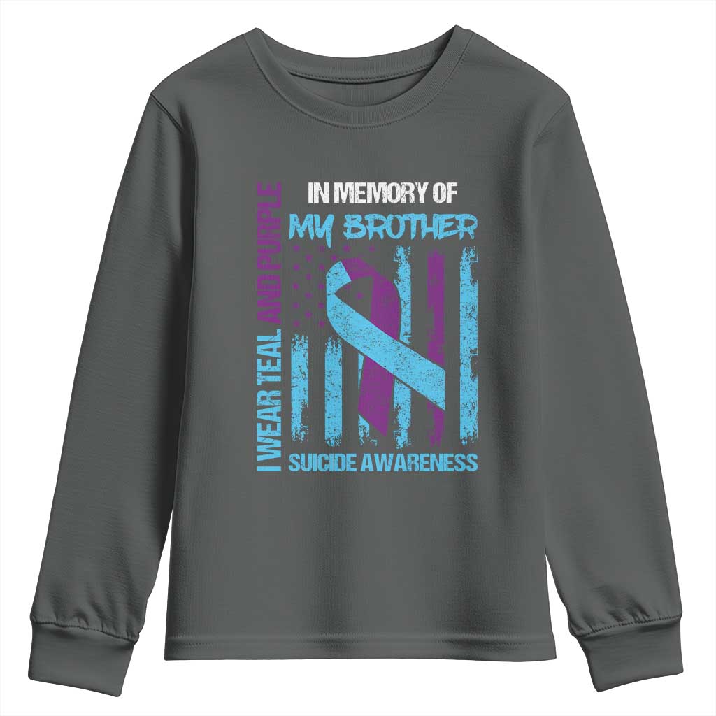 Suicide Prevention Support Youth Sweatshirt Teal and Purple Ribbon for Brother