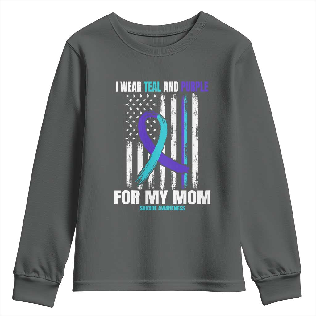 Suicide Prevention Support Youth Sweatshirt I Wear Teal & Purple for Someone I Miss | Flag Design