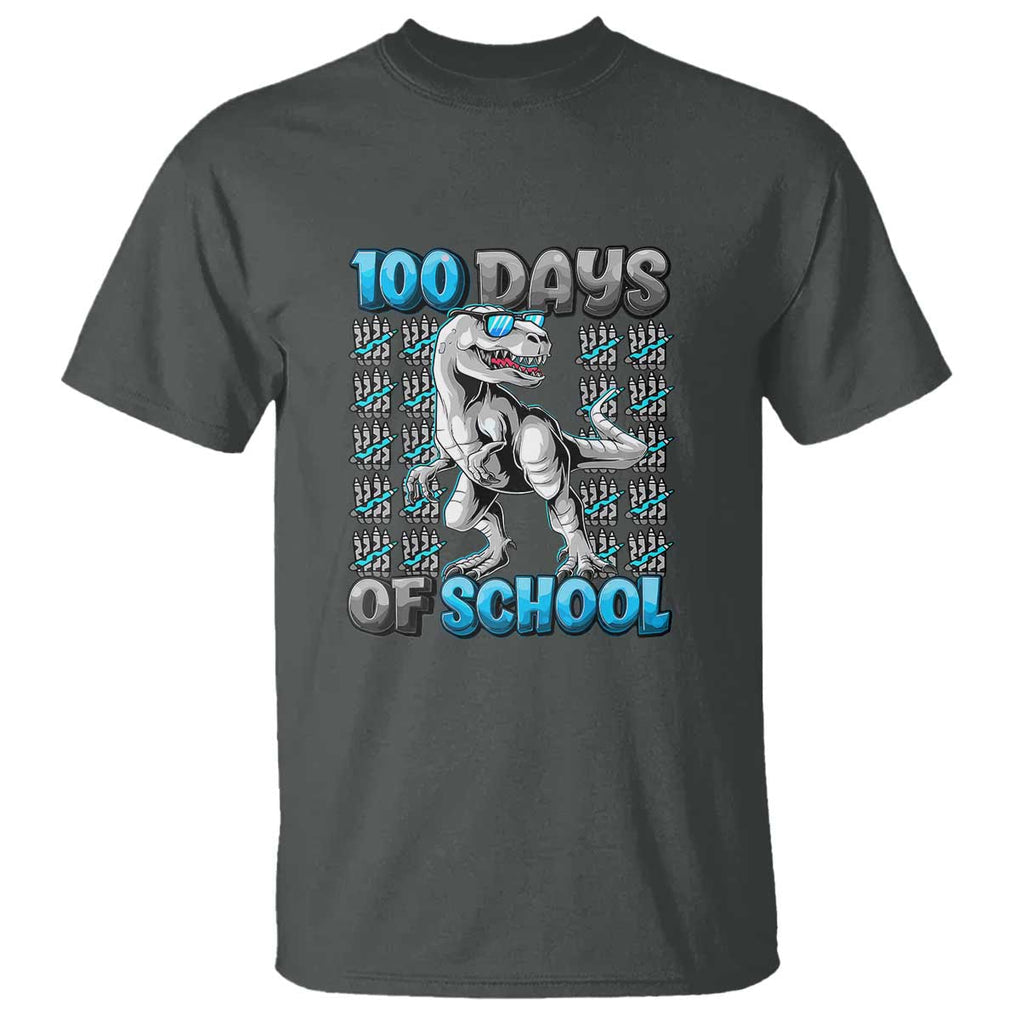 100 Days of School T-Rex T Shirt 100 Days Smarter Celebration - FUNOLO