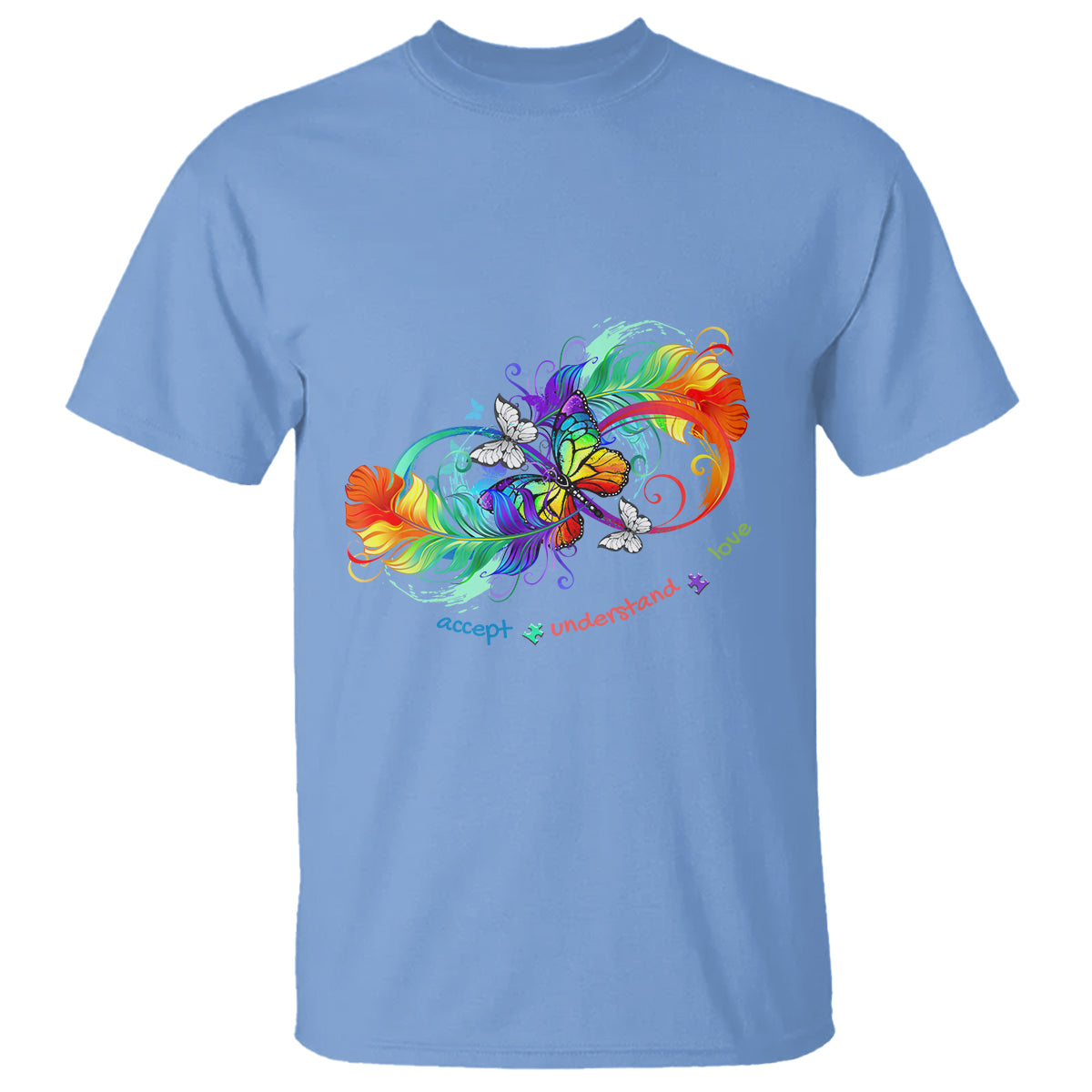autism-acceptance-t-shirt-accept-understand-love-rainbow-infinity-with-butterfly-feathers