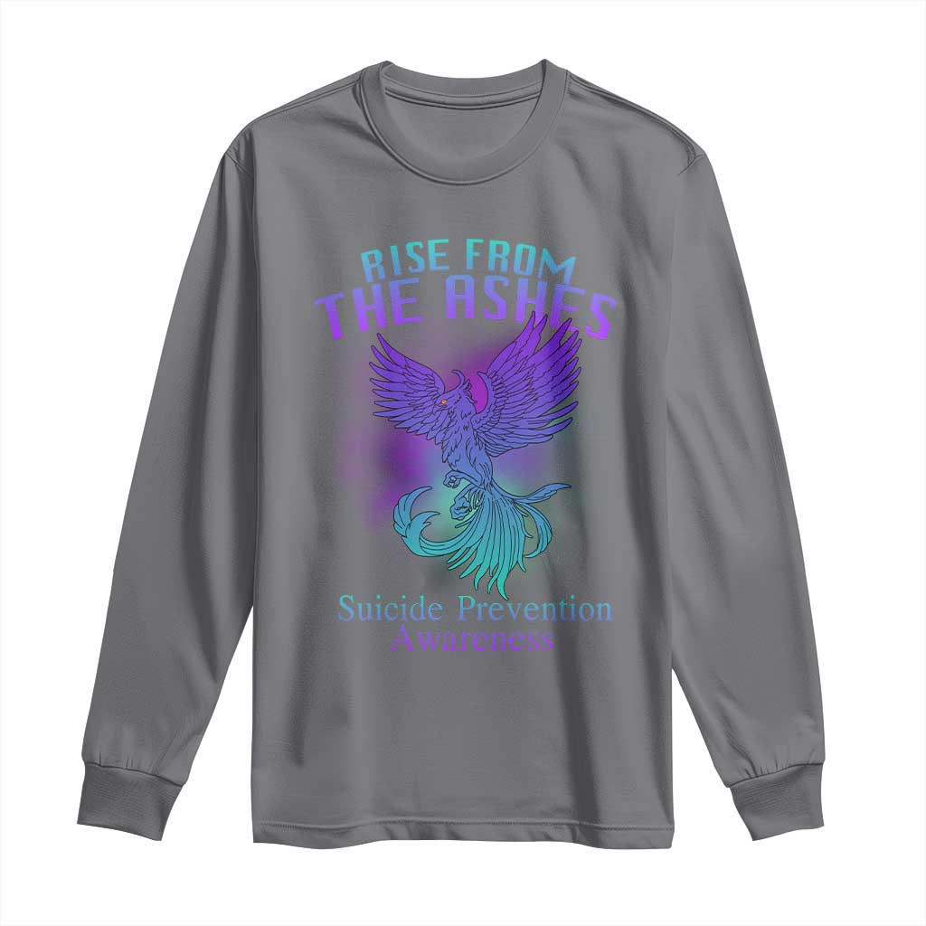 Suicide Prevention Support Long Sleeve Shirt Rise From The Ashes Phoenix Teal And Purple