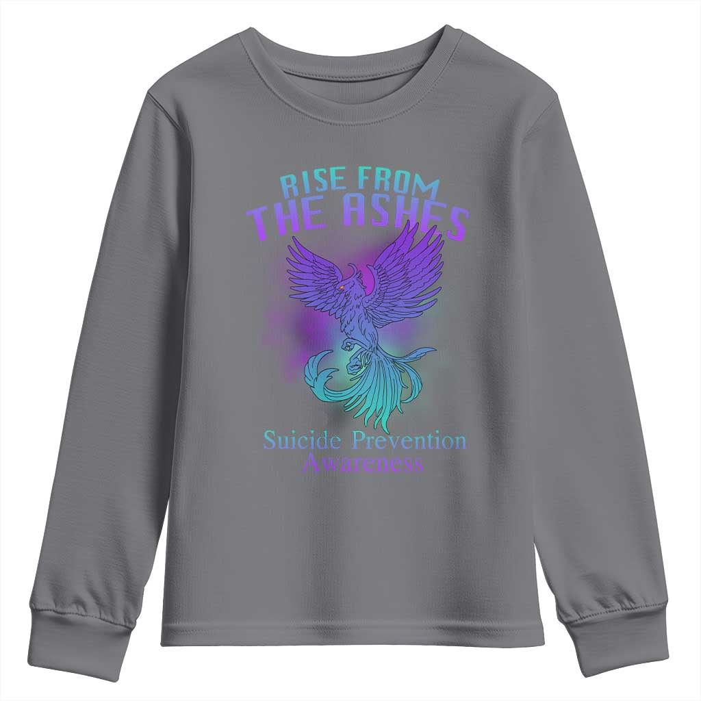 Suicide Prevention Support Youth Sweatshirt Rise From The Ashes Phoenix Teal And Purple