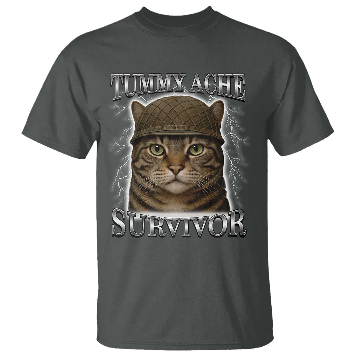 funny-cat-meme-humor-t-shirt-tummy-ache-survivor-lightning-cats-parody