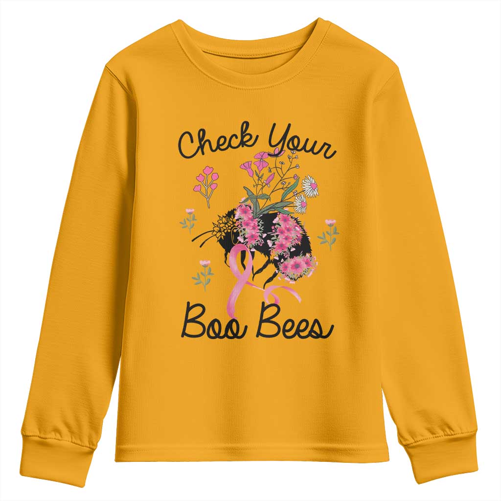 Breast Cancer Support Squad Youth Sweatshirt Check Your Boo Bees Pink Ribbon