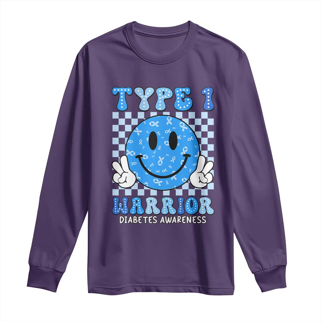 Diabetes Support Squad Long Sleeve Shirt Blue Ribbon T1D Warrior Retro Groovy