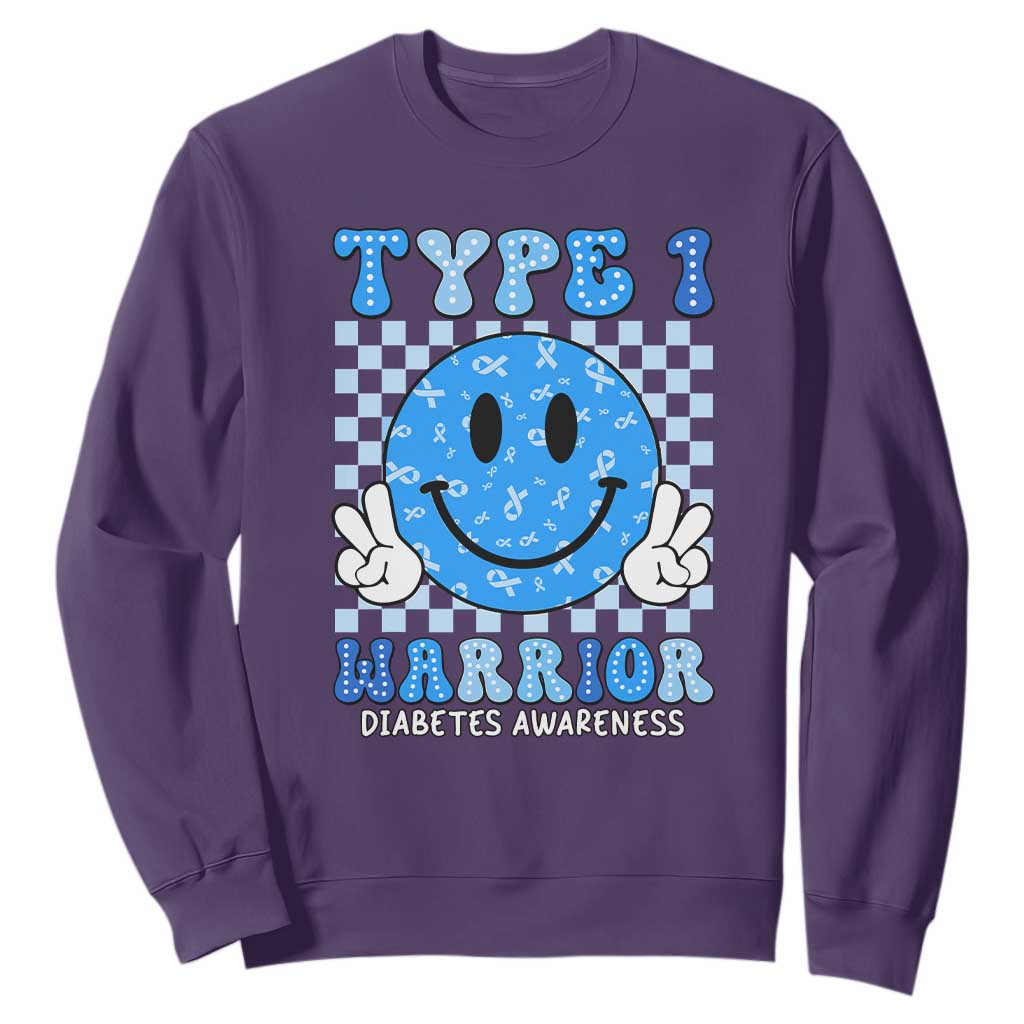 Diabetes Support Squad Sweatshirt Blue Ribbon T1D Warrior Retro Groovy