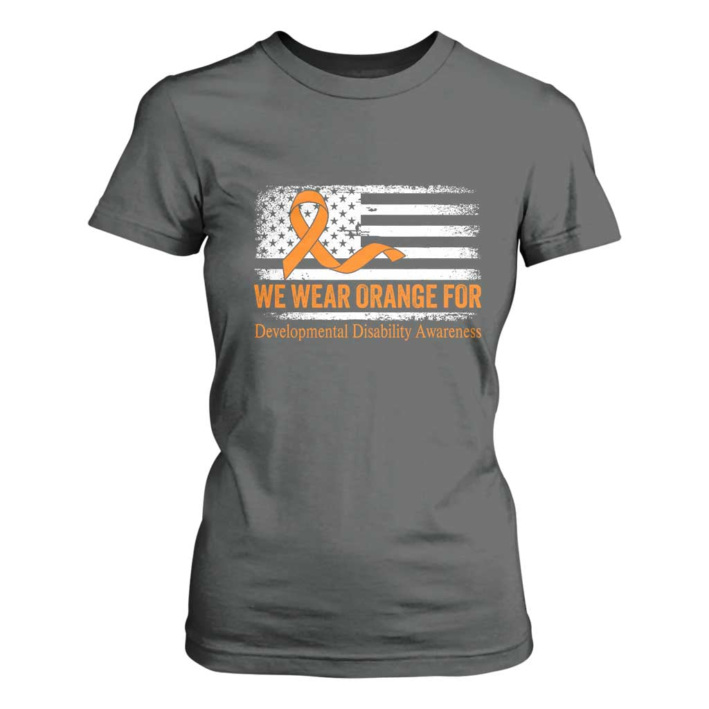 Developmental Disability Support T Shirt For Women US American Flag We Wear Orange