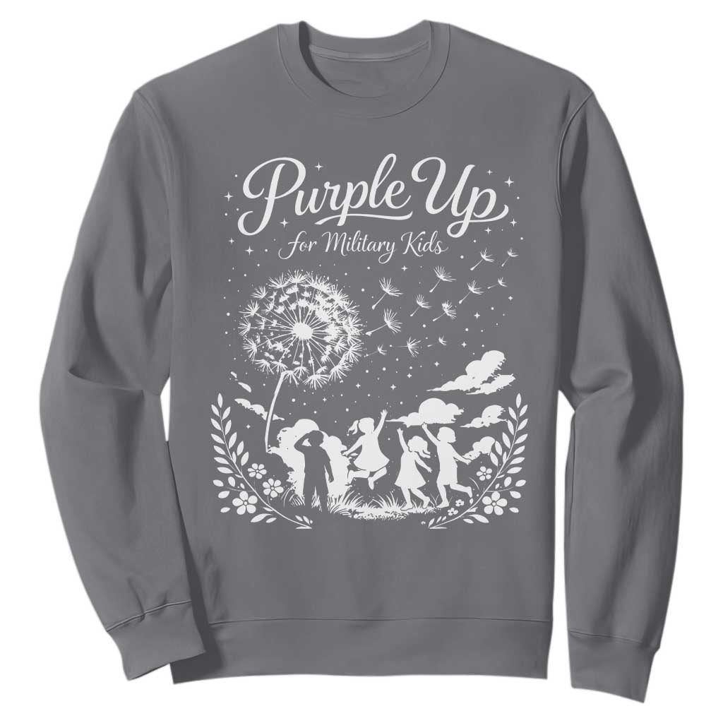 Purple Up For Military Kids Dandelion Inspirational Sweatshirt Month of the Military Child Brat Support