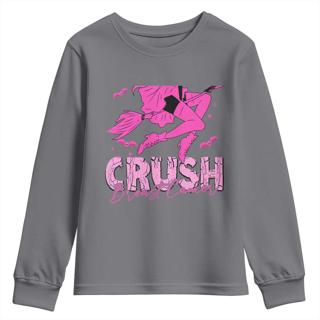 Breast Cancer Witch Youth Sweatshirt Crush Pink Ribbon Halloween