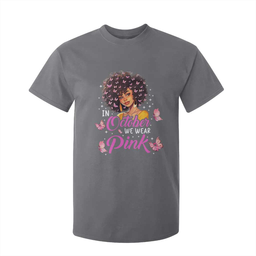 Breast Cancer Warrior Support Squad T Shirt For Kid In October We Wear Pink Ribbon Black Afro Women