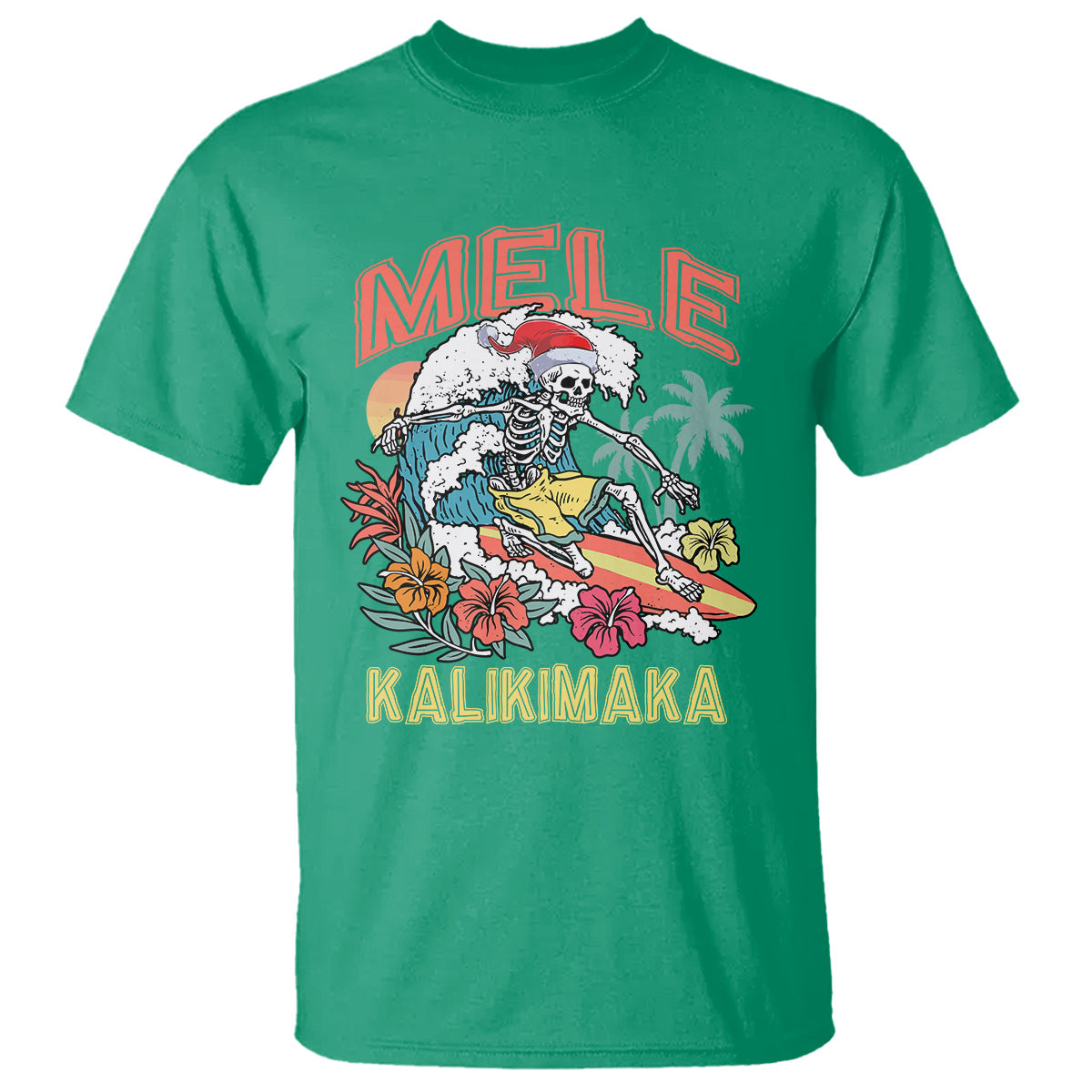 mele-kalikimaka-hawaiian-christmas-tropical-xmas-surfing-skeleton-t-shirt