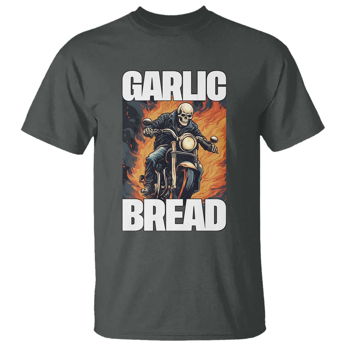 skeleton-meme-t-shirt-garlic-bread-flaming-biker-on-fire-funny-edgy-hard-cringe