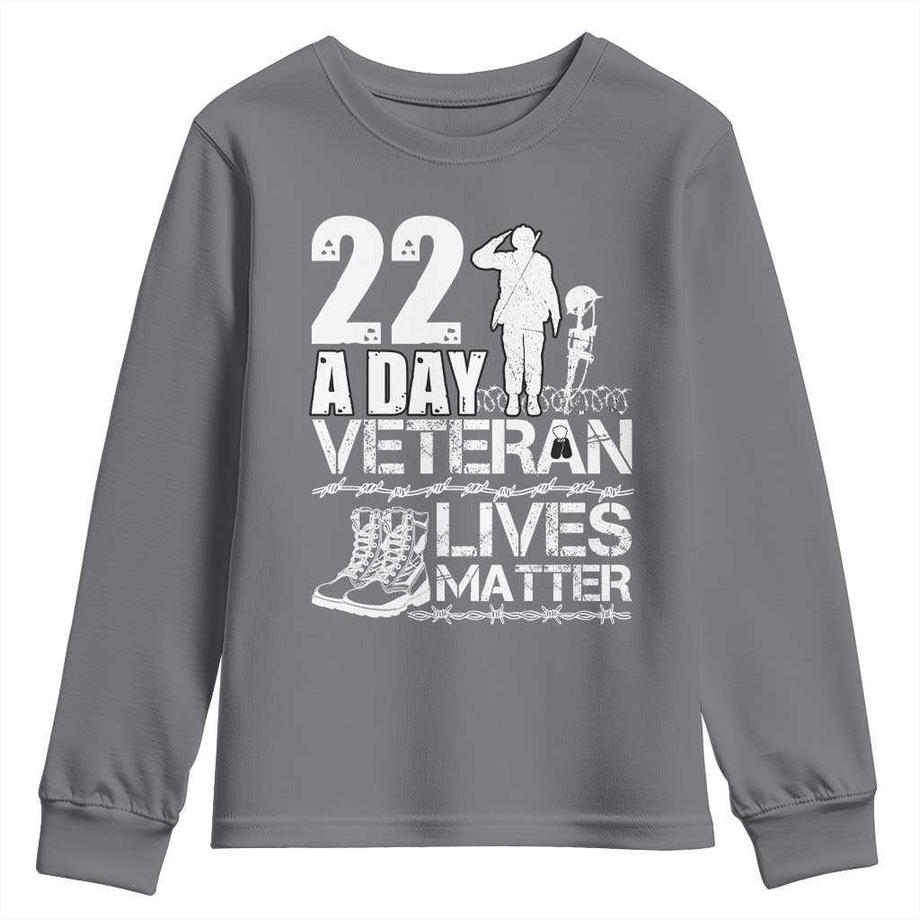 Veteran PTSD 22 Every Day Youth Sweatshirt Lives Matter Suicide Prevention Support