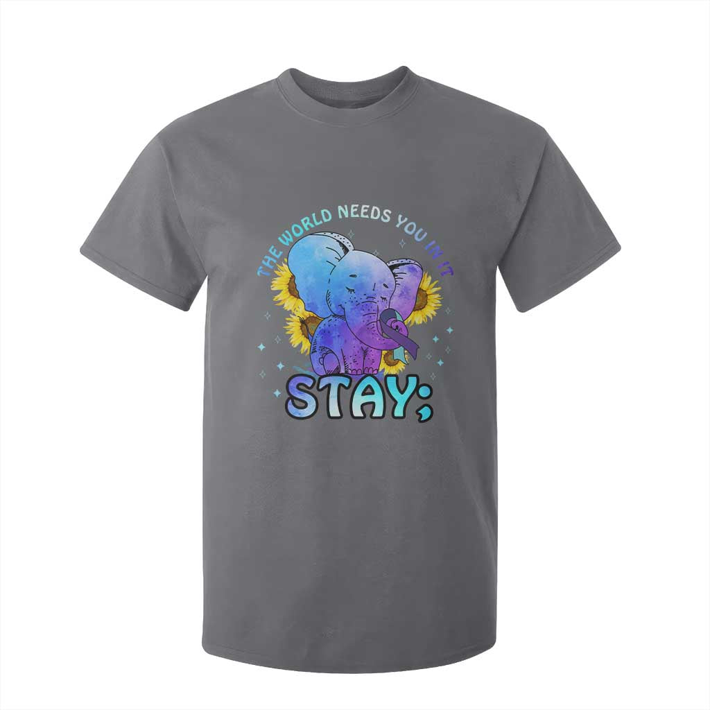 Suicide Prevention Support T Shirt For Kid Stay The World Needs You Elephant 988