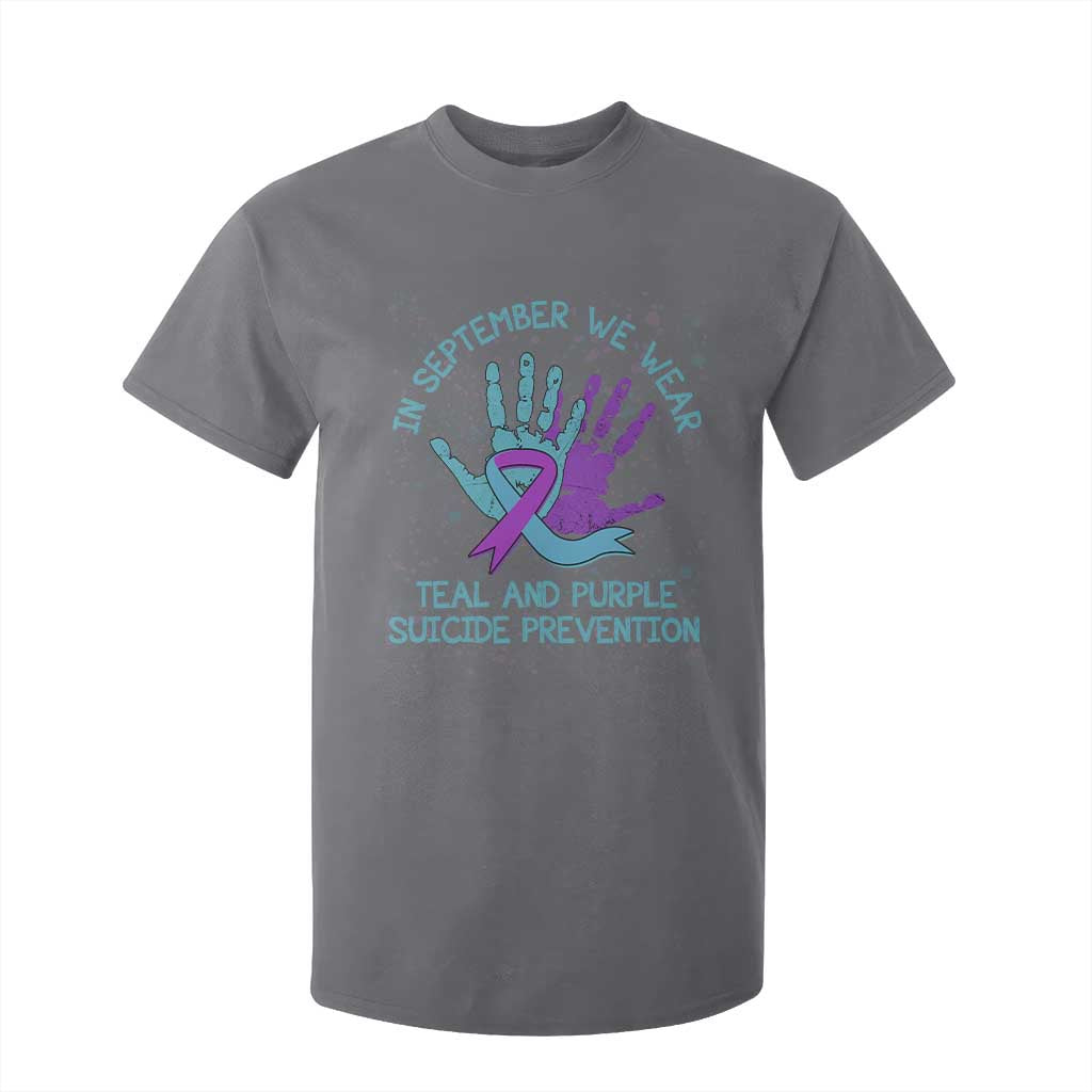 Suicide Prevention Support T Shirt For Kid In September We Wear Teal Purple Ribbon