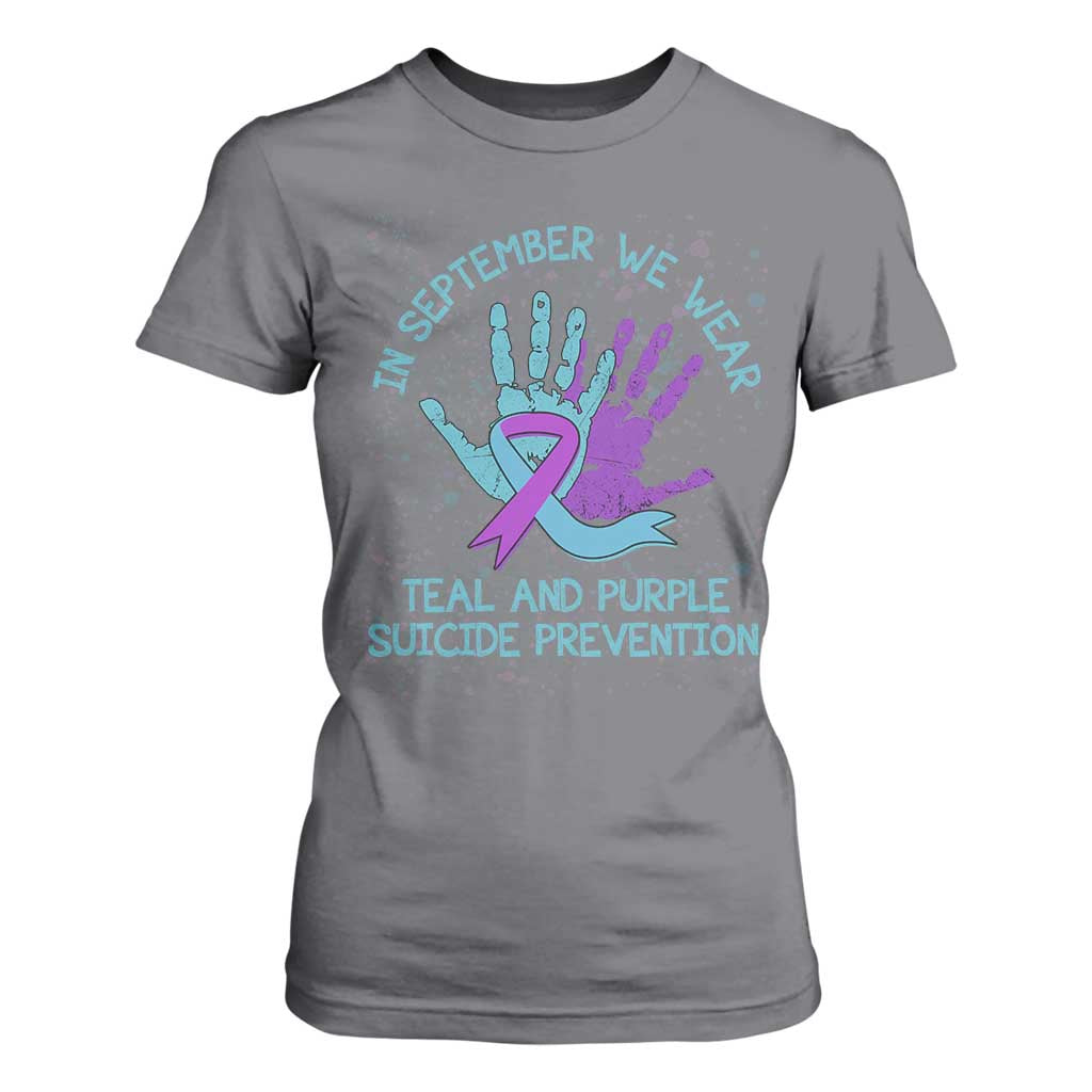 Suicide Prevention Support T Shirt For Women In September We Wear Teal Purple Ribbon