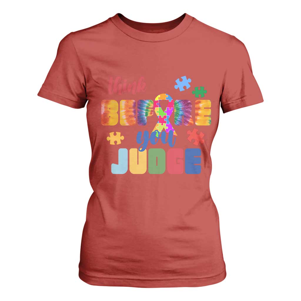 Autism Acceptance T Shirt For Women Think Before You Judge Autistic Support