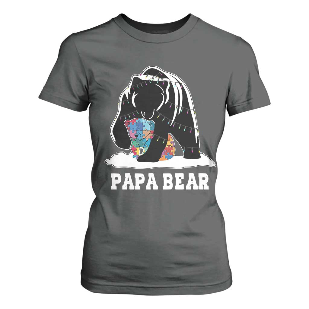 Autism Papa Bear T Shirt For Women Support Autistic Matching Family Dad