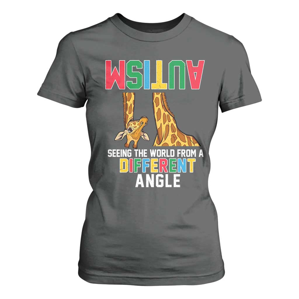 Giraffe Autism Support T Shirt For Women Seeing World Different Angle