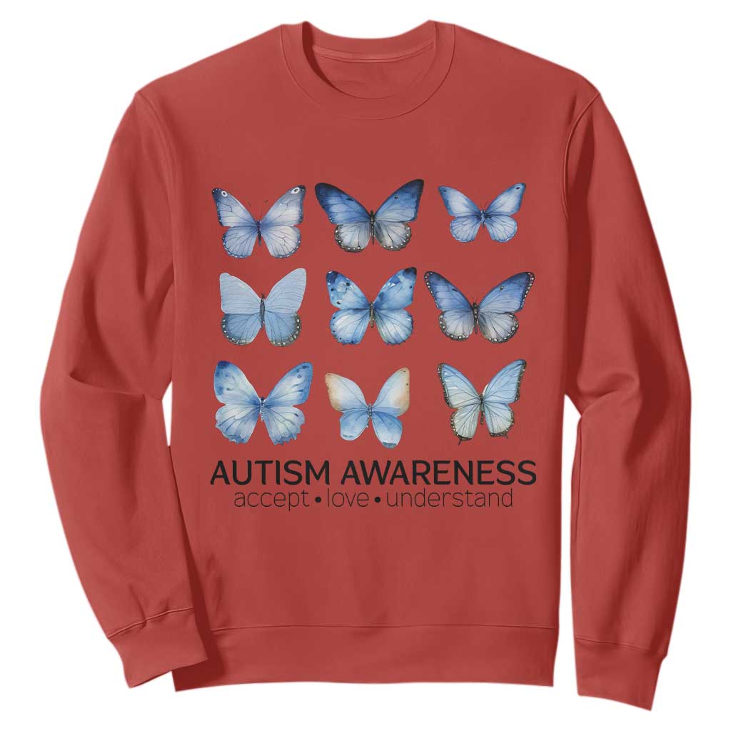 Autism Support Blue Butterflies Sweatshirt Accept Love Understand