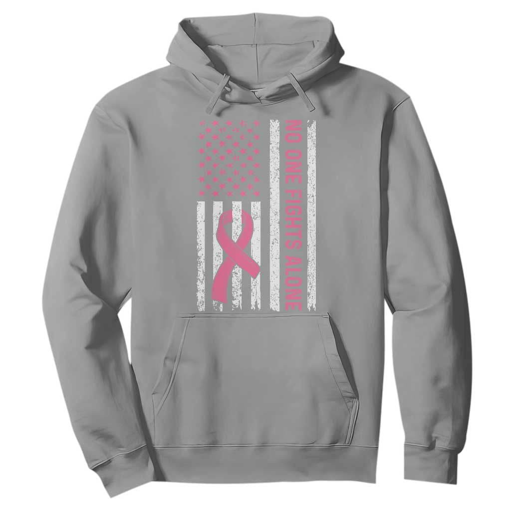 Nobody Fights Alone Pink Ribbon Flag Hoodie Breast Cancer Support Support