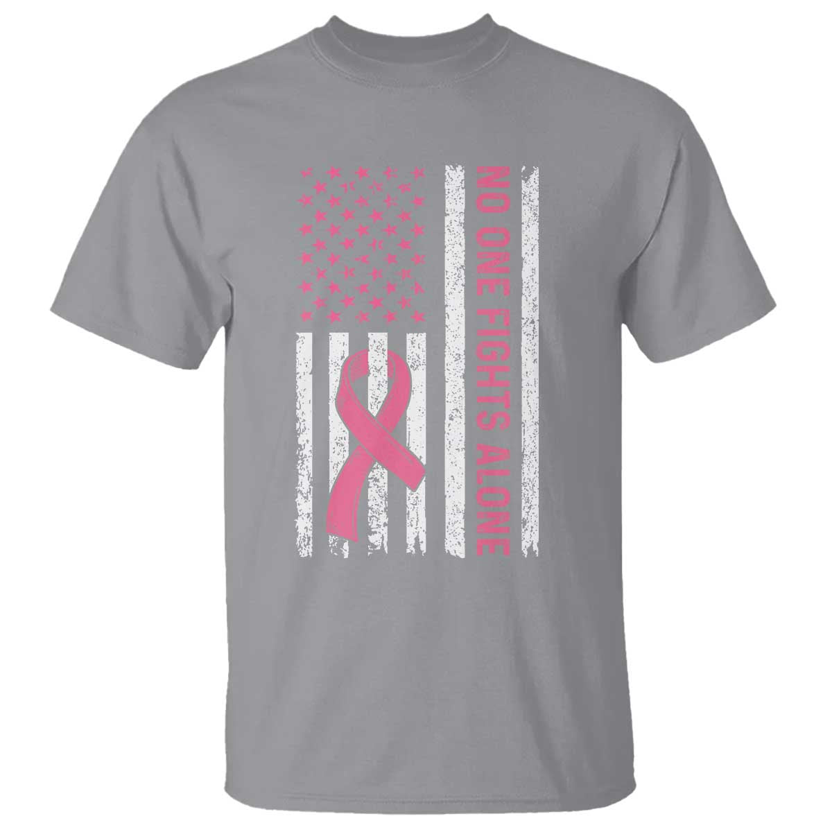 Nobody Fights Alone Pink Ribbon Flag T Shirt Breast Cancer Support Support