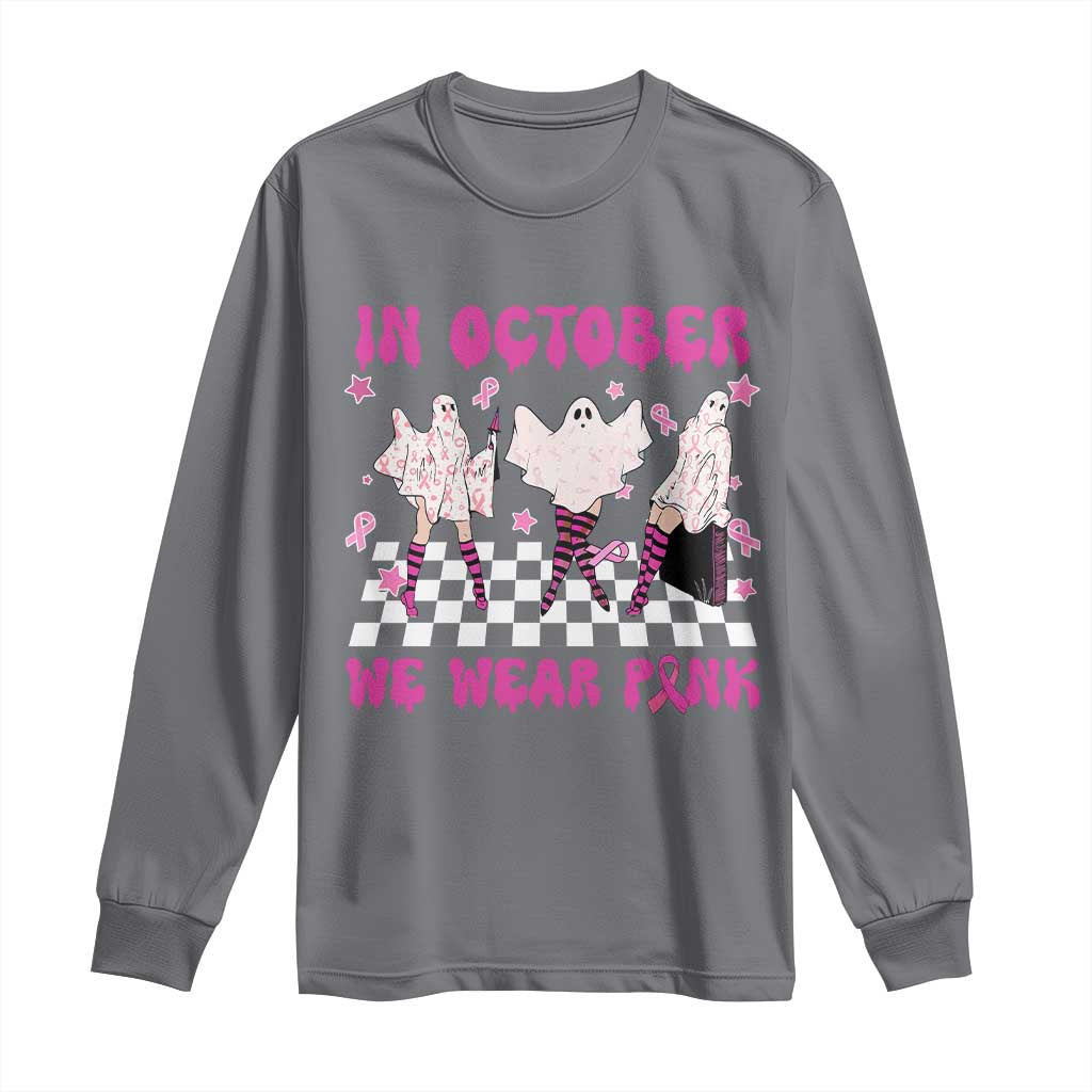 Breast Cancer Boo Sheet Support Squad Long Sleeve Shirt In October We Wear Pink Halloween Ghost Pink Ribbon