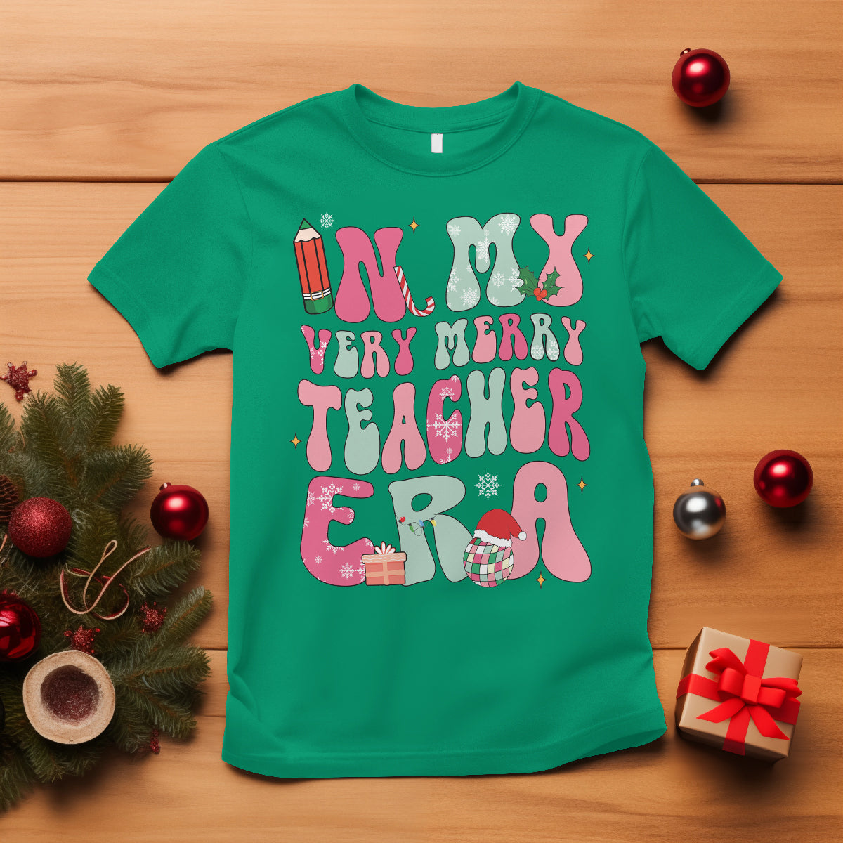 in-my-very-merry-teacher-era-xmas-groovy-christmas-t-shirt