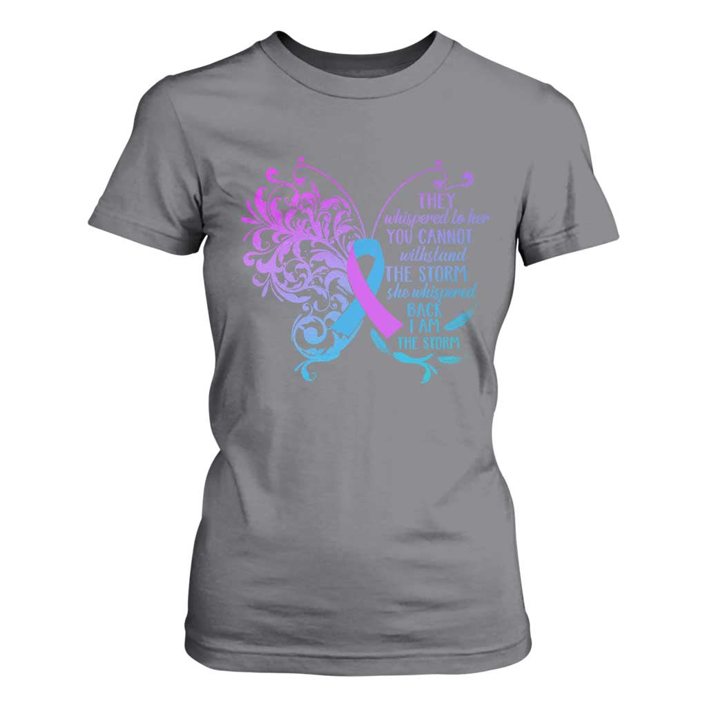 Suicide Prevention Support T Shirt For Women She Whispered Back I Am The Storm Warrior