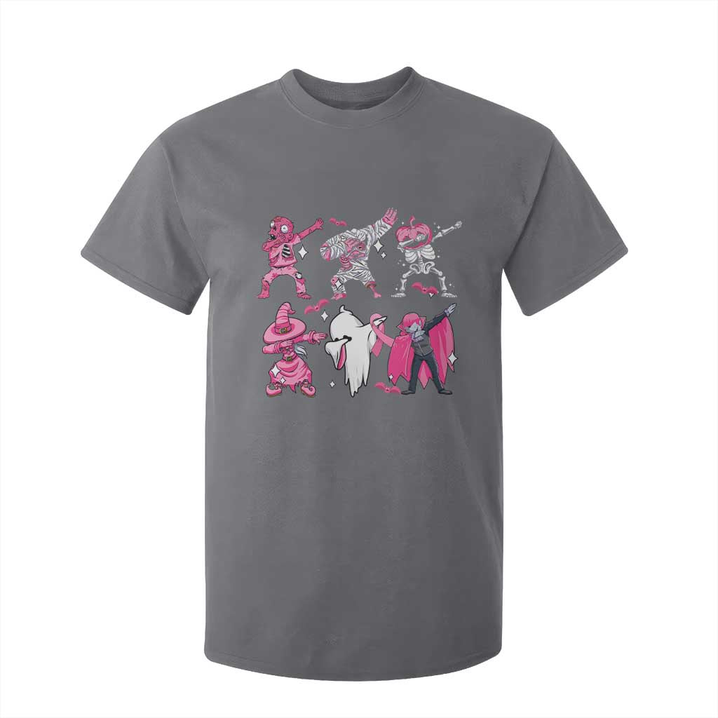 Halloween Breast Cancer Support Squad T Shirt For Kid Dabbing Skeleton Zombie Pink Ribbon
