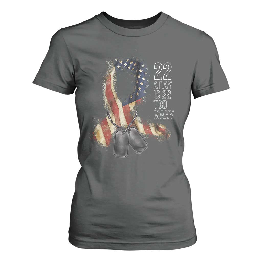 Veteran Suicide Prevention Support T Shirt For Women 22 A Day Is 22 Too Many American Flag Ribbon