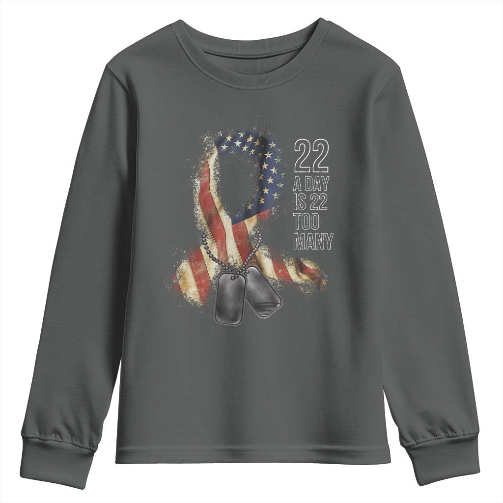 Veteran Suicide Prevention Support Youth Sweatshirt 22 A Day Is 22 Too Many American Flag Ribbon