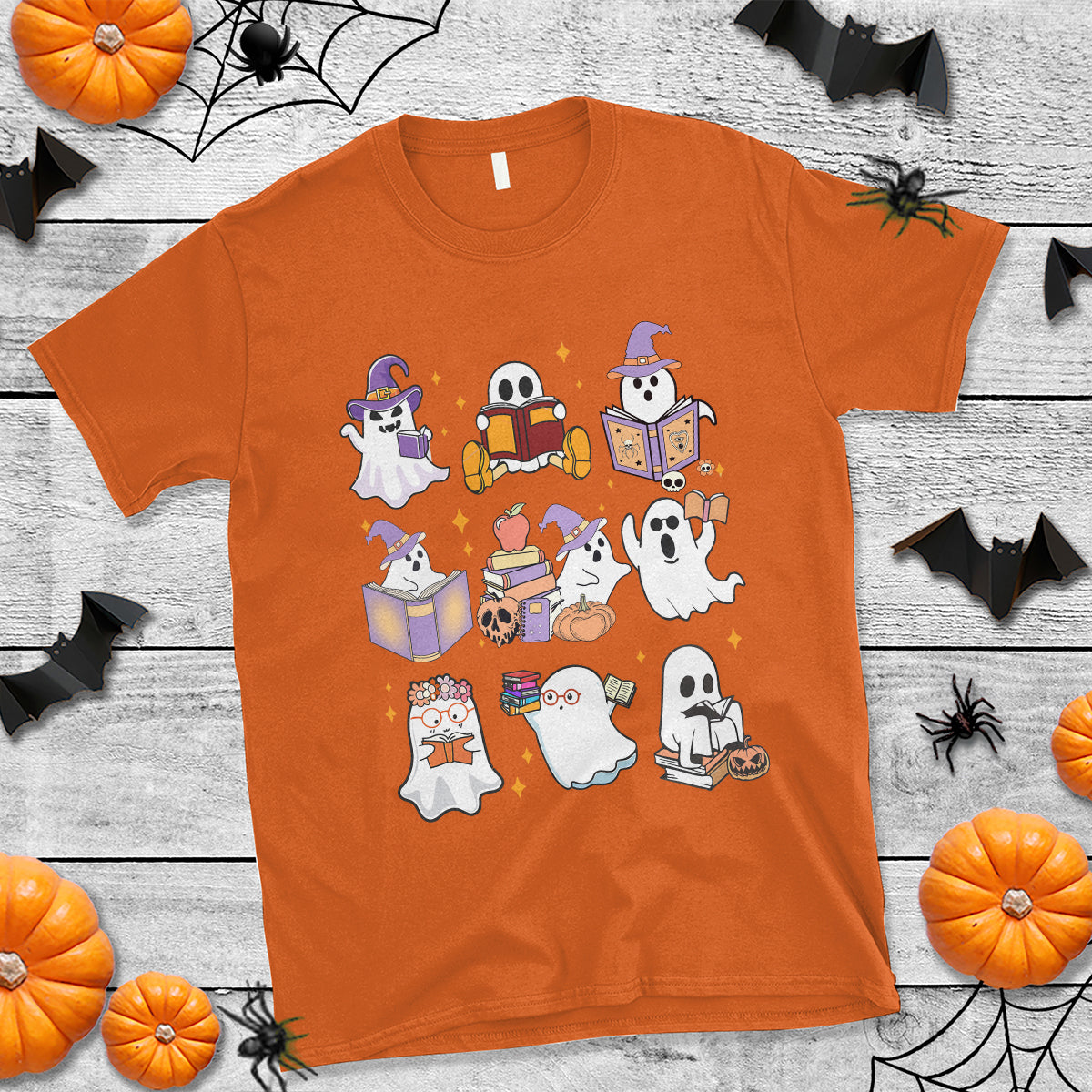 halloween-reading-t-shirt-reading-books-boo-sheet-ghosts-teacher-librarian