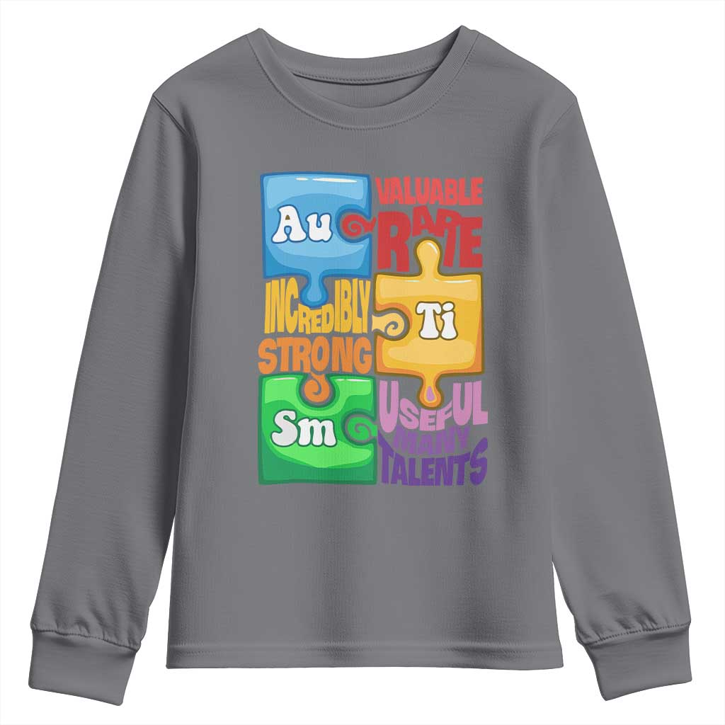 Autism Acceptance Support Embrace Neurodiversity Youth Sweatshirt Puzzle Pieces