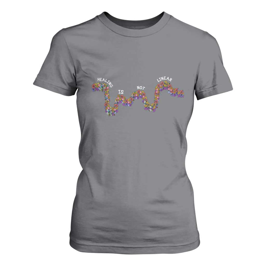 Mental Health Matters T Shirt For Women Healing Is Not Linear Flowers Linears
