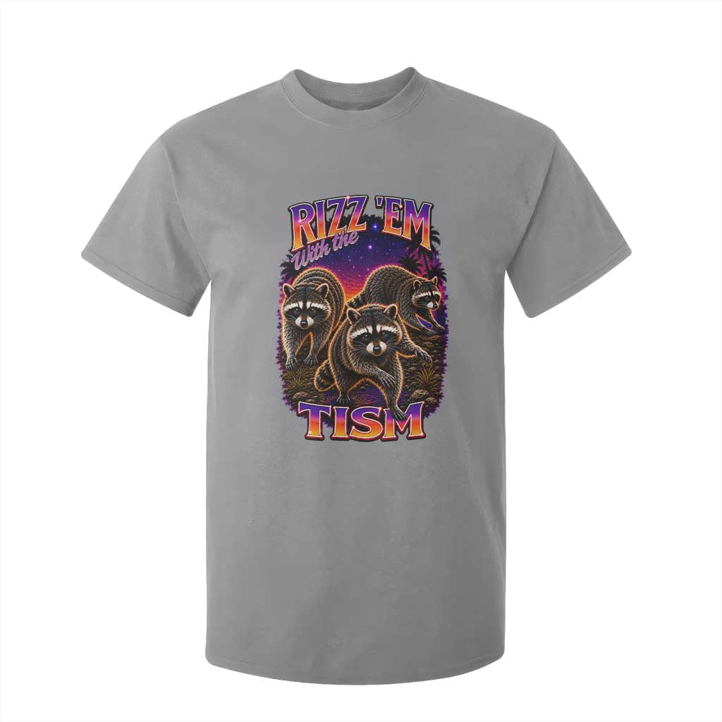 Rizz Em With The Tism Funny Raccoon Graphic T Shirt For Kid Retro 80s Cyberpunk Autism Neurodiversity Humor