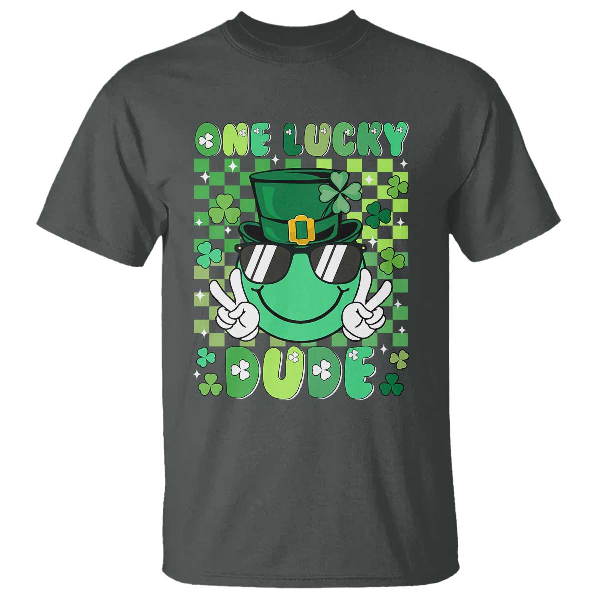 retro-st-patricks-day-t-shirt-one-lucky-dude-green-checkered-heart-groovy