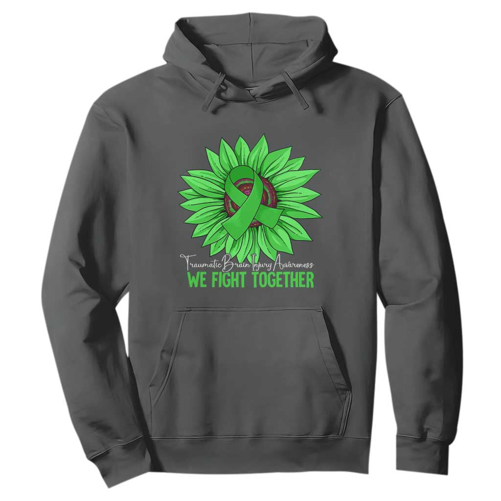 Traumatic Brain Injury Support Hoodie TBI We Fight Together Green Sunflower