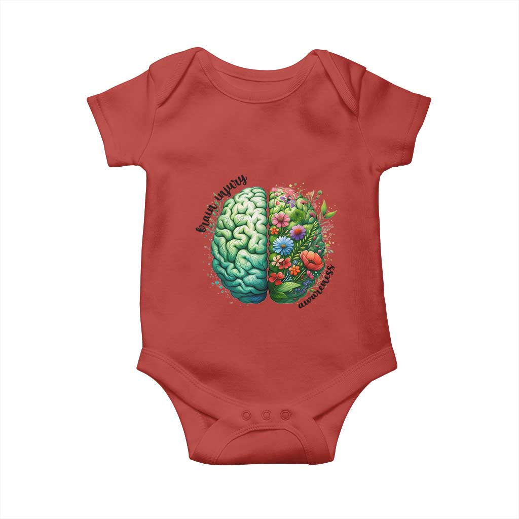 Traumatic Brain Injury Support Baby Onesie TBI Warrior Green Floral Brain
