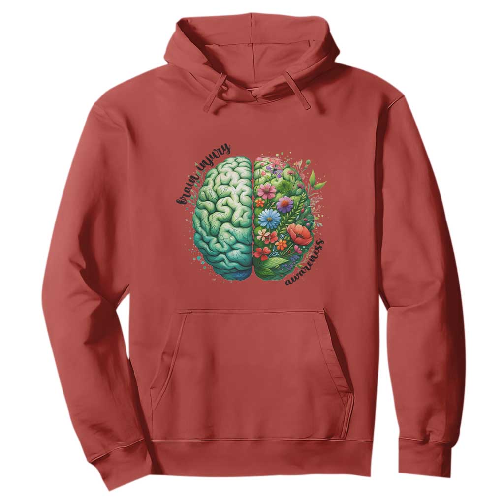 Traumatic Brain Injury Support Hoodie TBI Warrior Green Floral Brain