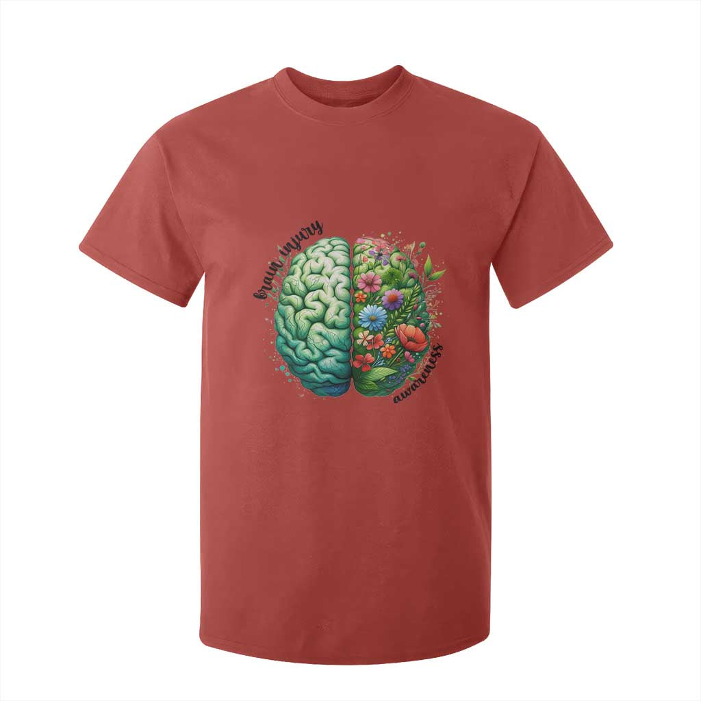 Traumatic Brain Injury Support T Shirt For Kid TBI Warrior Green Floral Brain