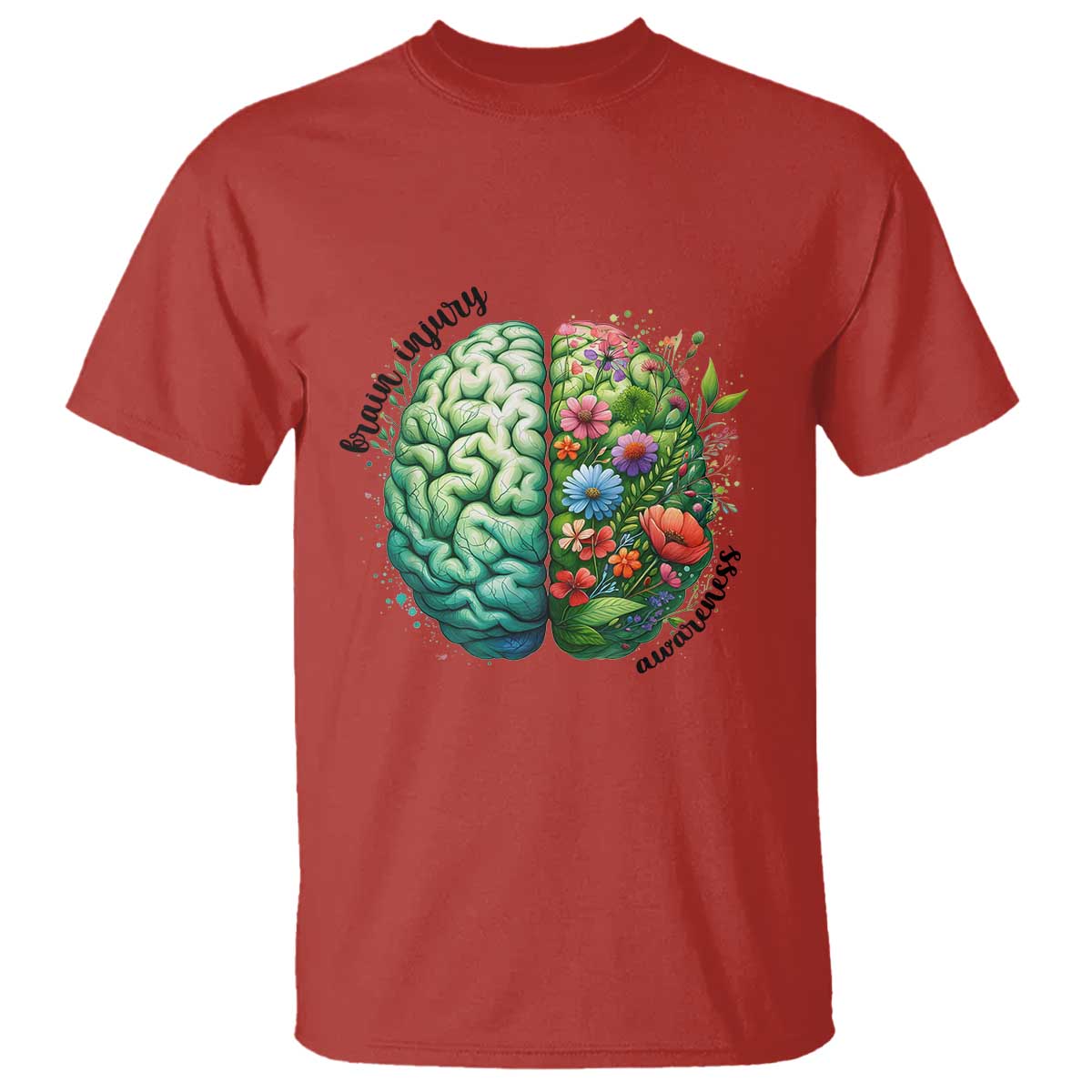 Traumatic Brain Injury Support T Shirt TBI Warrior Green Floral Brain