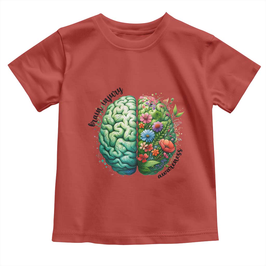 Traumatic Brain Injury Support Toddler T Shirt TBI Warrior Green Floral Brain